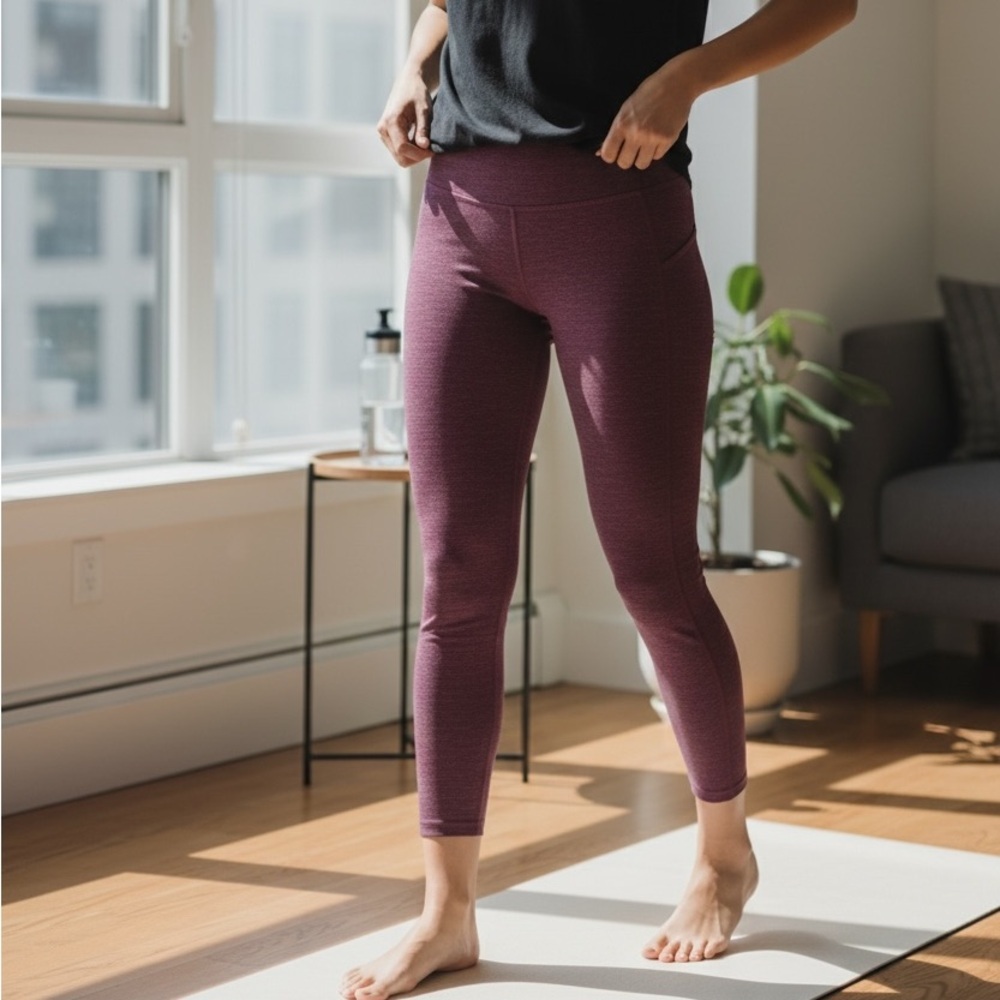 Athleta Capri Leggings Maroon Heathered High Rise Yoga Activewear Size XS